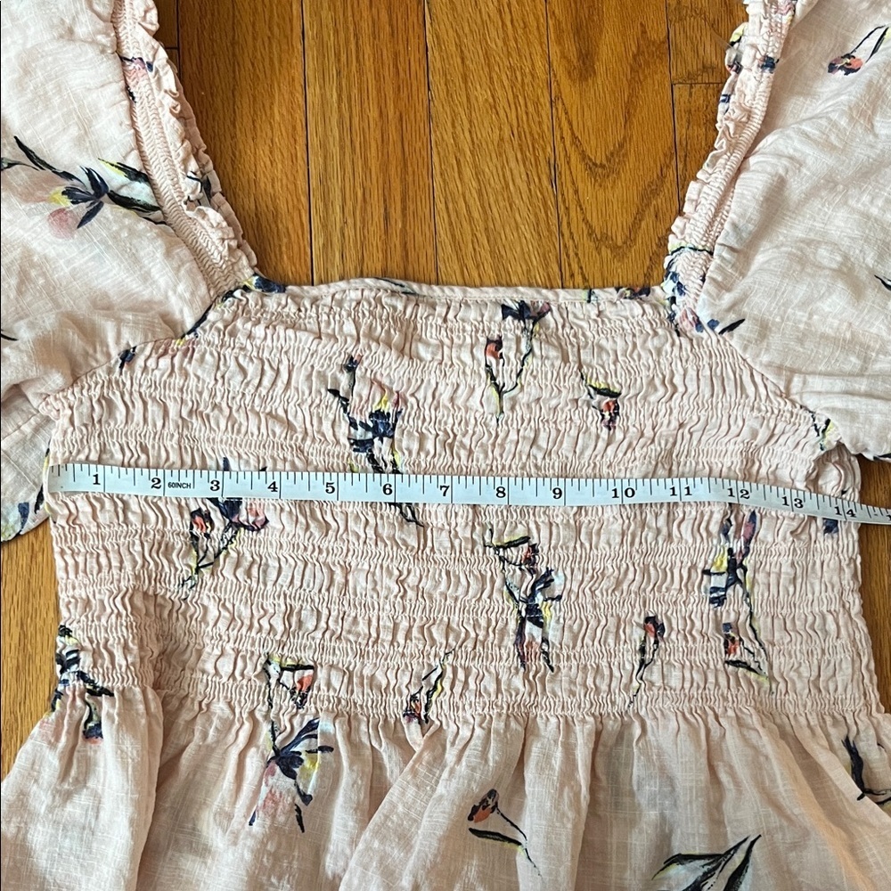 a.n.a Blush Pink Smocked Puff-Sleeve Floral Peplum Top - Picture 4 of 4